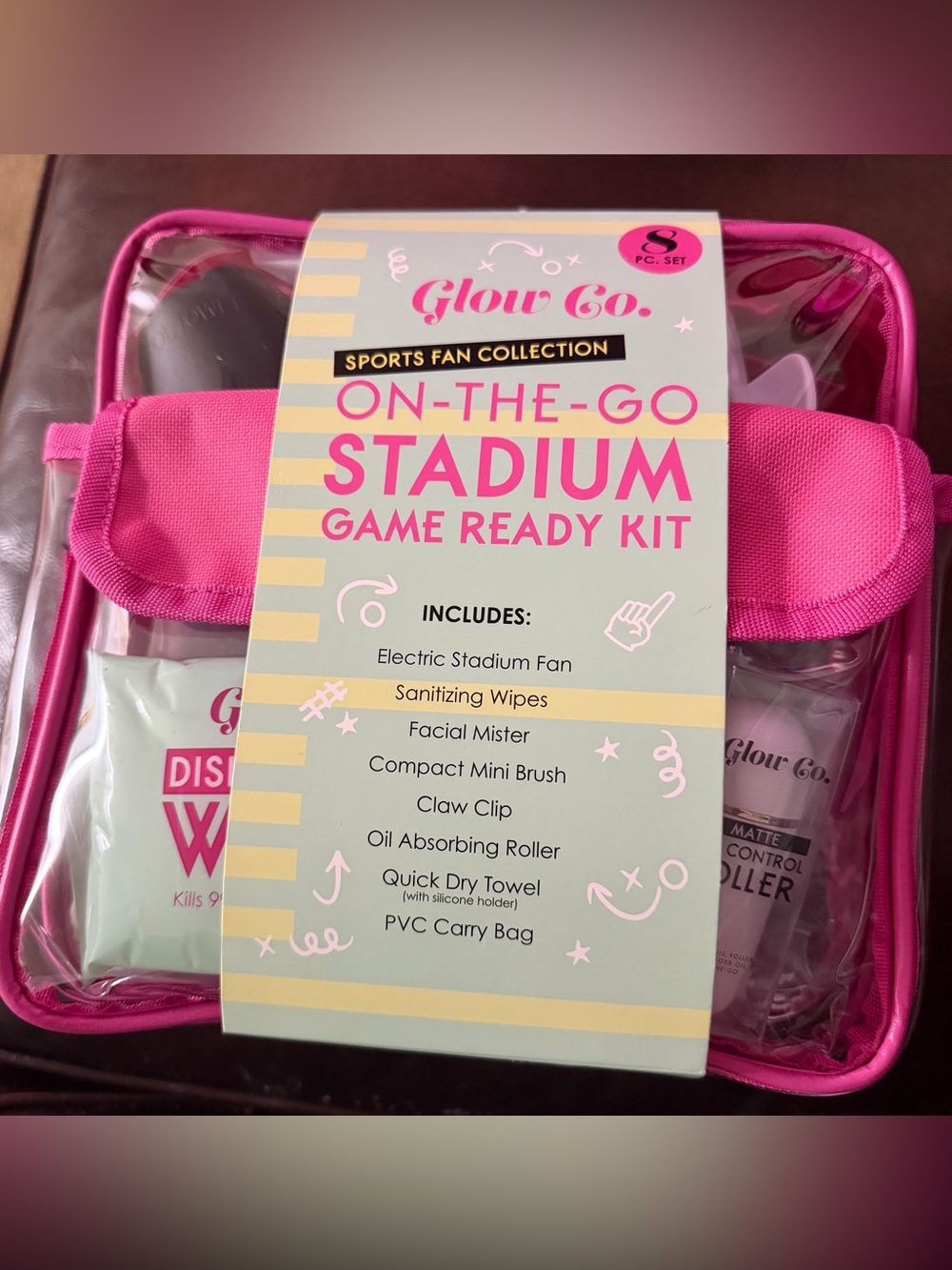 Hot Pink PVC Glow Co. on the go stadium bag with adjustable strap